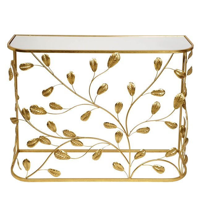 Console Botany M, mirror top, gold color, H70x90x27cm
