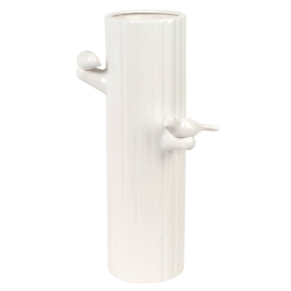 Vase Birds on bark XL, white, H43.5x12.5x12.5cm