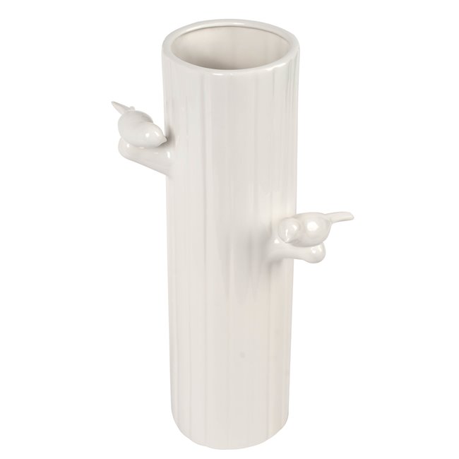 Vase Birds on bark XL, white, H43.5x12.5x12.5cm
