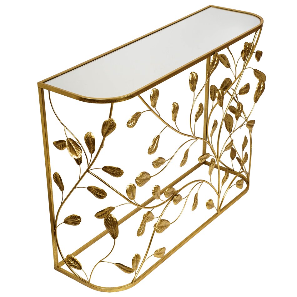 Console Botany L, mirror top, gold color, H75x100x30cm