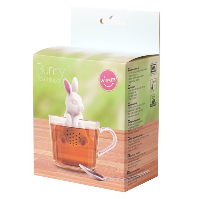 Tea infuser Bunny, white/pink, silicone, H9x4.5x5cm