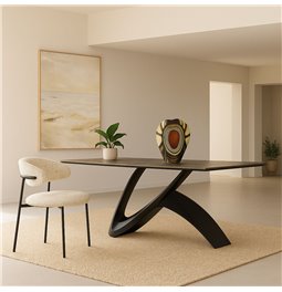 Ištraukiamas valgomojo stalas Faberg, metalas/stiklas/keramika, 180-260x95cm H76cm