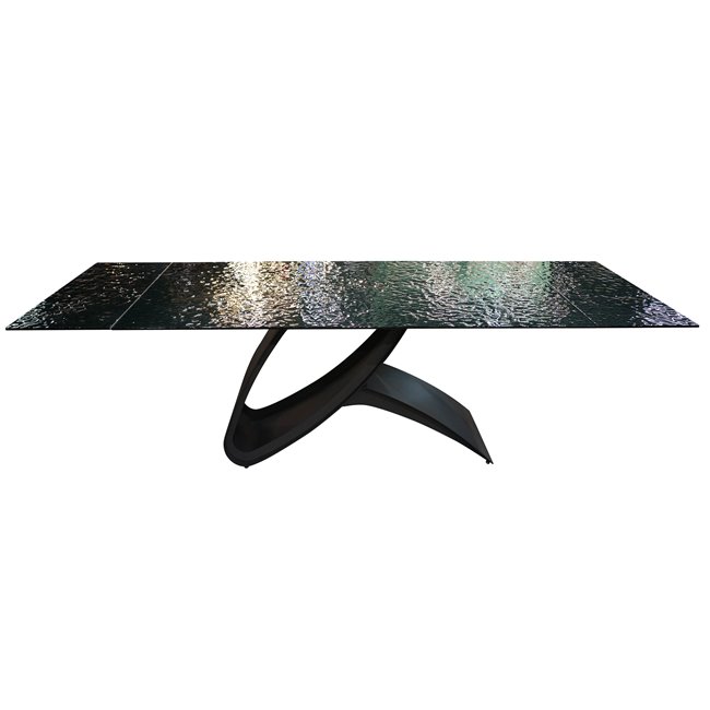 Extendable dining table Faberg, metal/glass, black, 180-260x95cm H76cm