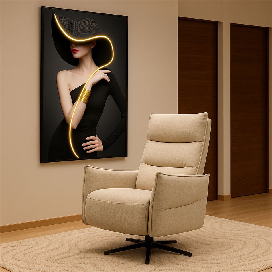 Glass picture Lady in black LED, 80x120x3.5cm