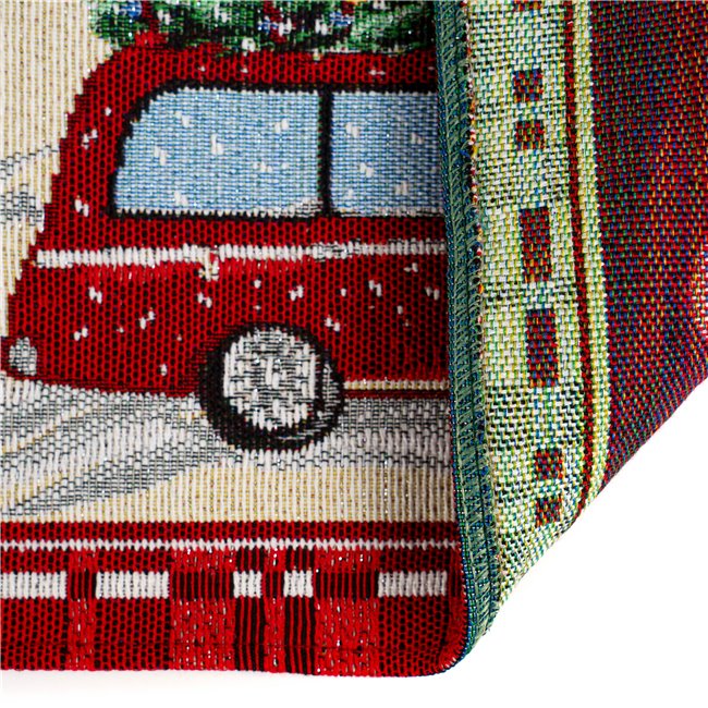 Placemat Christmas car deco, beige/red, 48x33cm