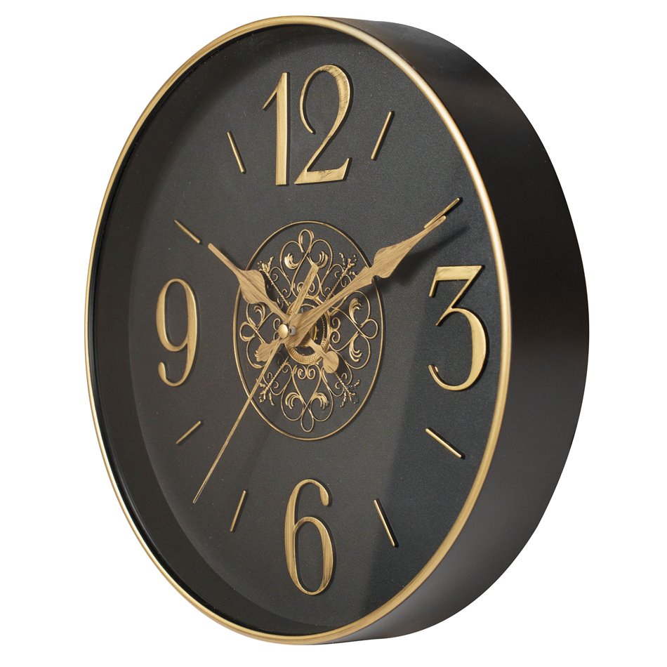 Wall clock Zdana, black/gold color, D25.4x4cm