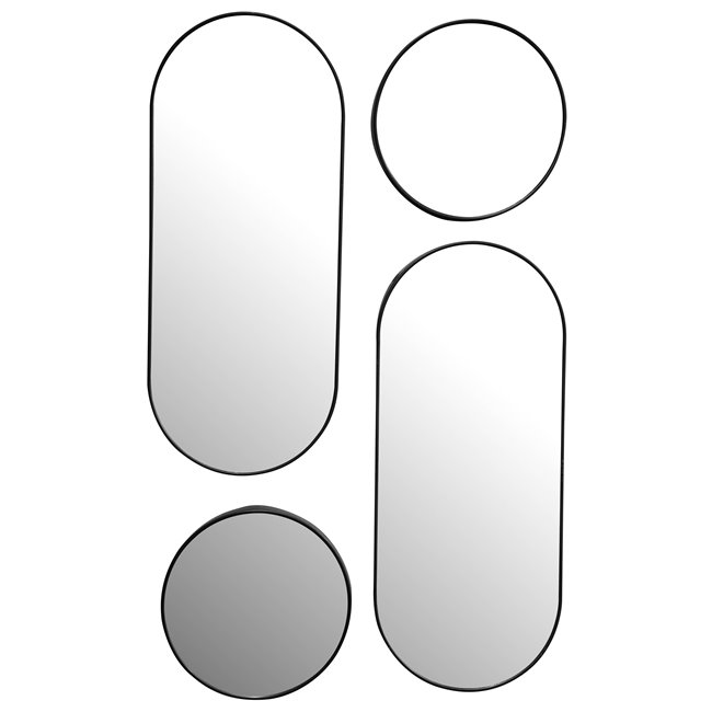Wall mirror set 4 Versa, black, D30x3cm/30x70x3cm