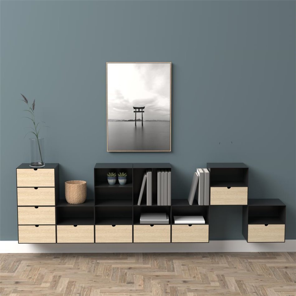 Bedside table Aliet, black, steel/lacquered bamboo, H30x25x30cm