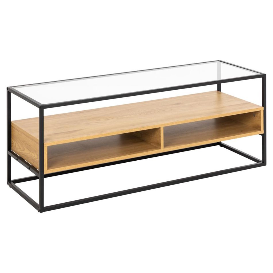 TV table Andolf, natural/black, tempered glass/steel, H45x40x120cm