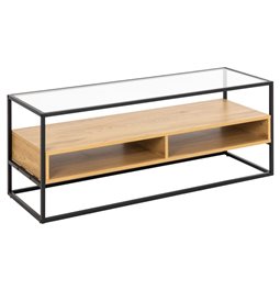 TV table Andolf, natural/black, tempered glass/steel, H45x40x120cm