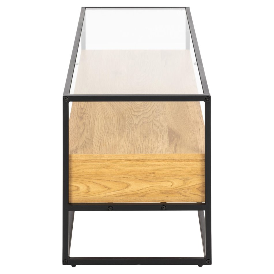 TV table Andolf, natural/black, tempered glass/steel, H45x40x120cm