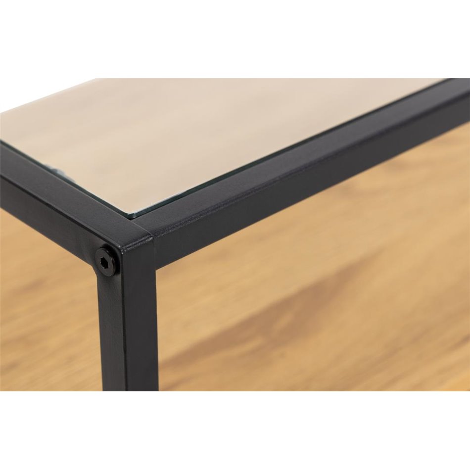 TV table Andolf, natural/black, tempered glass/steel, H45x40x120cm