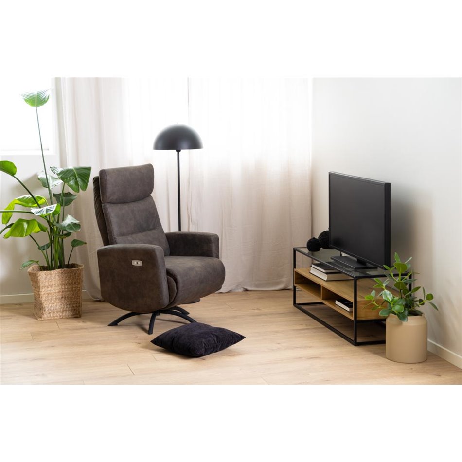 TV table Andolf, natural/black, tempered glass/steel, H45x40x120cm