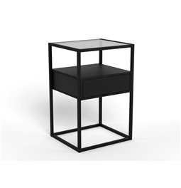 Bedside table Andolf, black, tempered glass/steel, H60x35x40cm