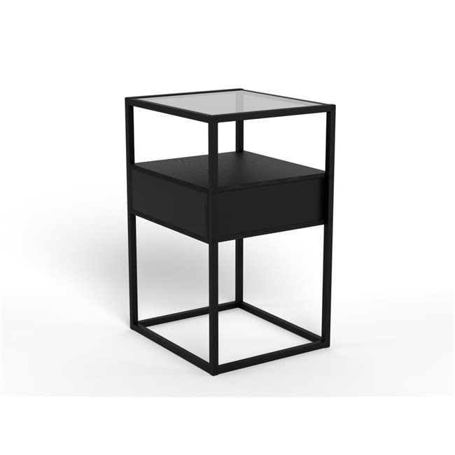 Bedside table Andolf, black, tempered glass/steel, H60x35x40cm