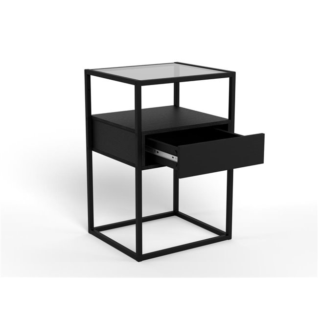 Bedside table Andolf, black, tempered glass/steel, H60x35x40cm