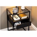 Bedside table Andolf, black, tempered glass/steel, H60x35x40cm