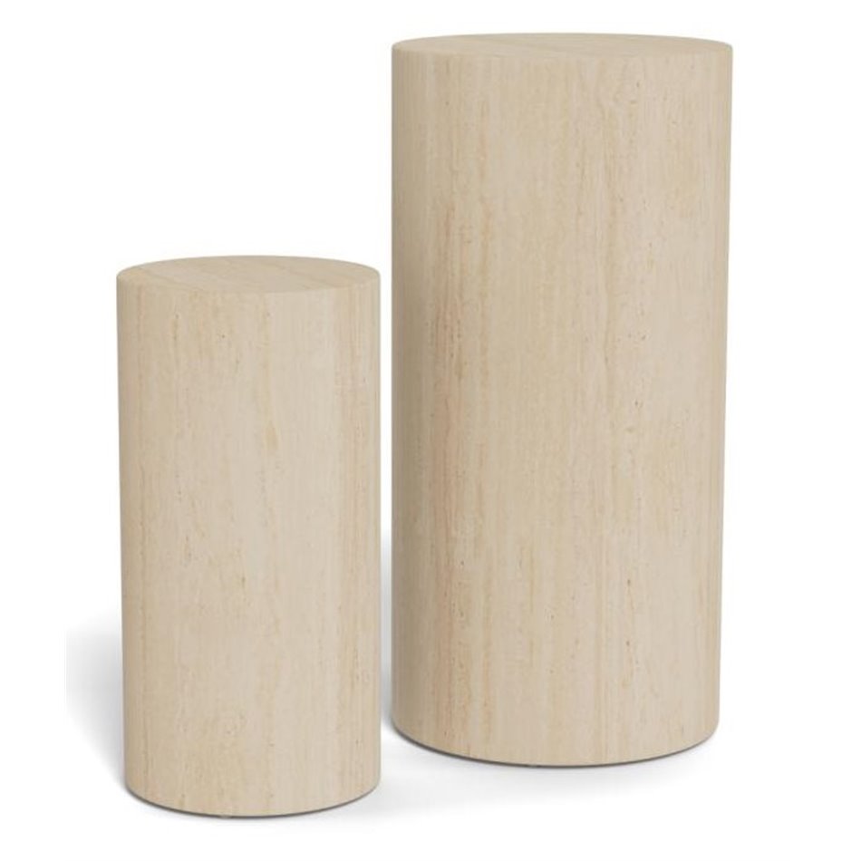 Pedestal set Aice, beige marble, MDF/paper travertine, H70cm D34cm