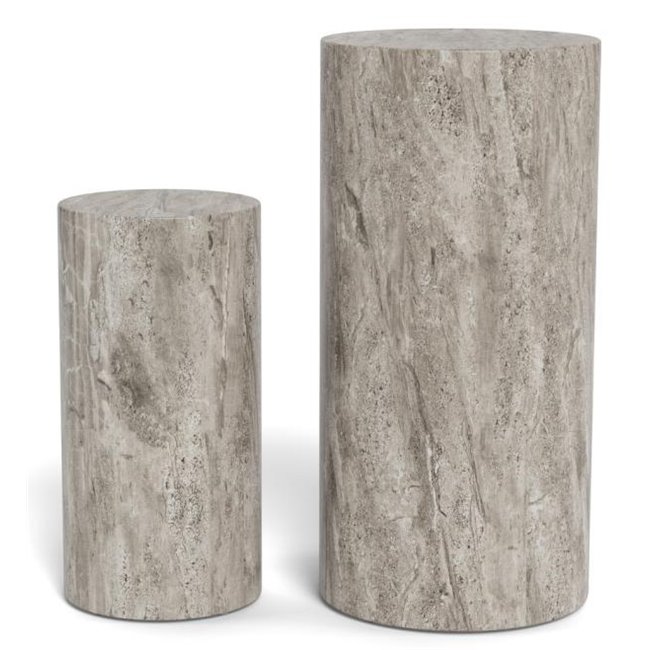 Pedestal set Aice, grey marble, MDF/paper travertine, H70cm D34cm