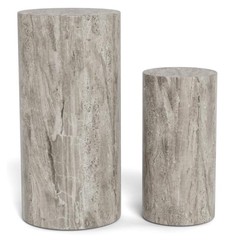 Pedestal set Aice, grey marble, MDF/paper travertine, H70cm D34cm