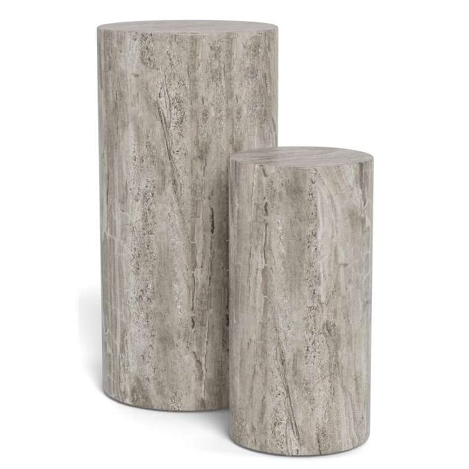 Pedestal set Aice, grey marble, MDF/paper travertine, H70cm D34cm