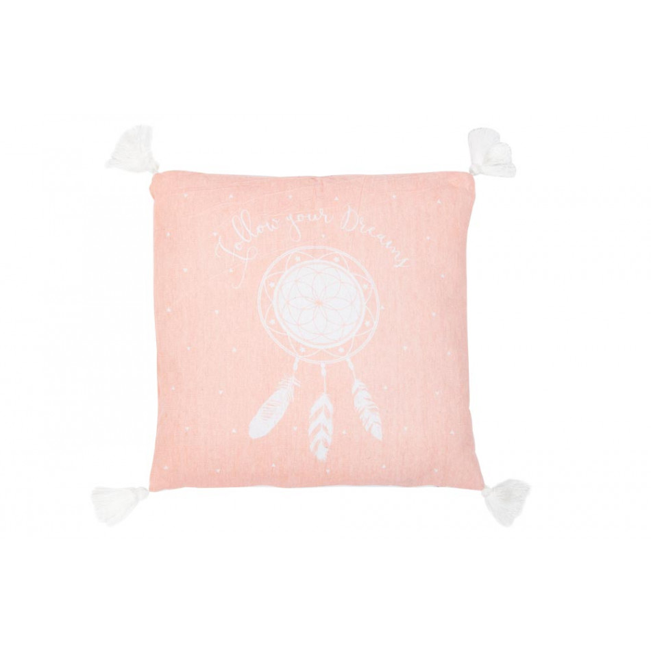 Cushion with 4 tassels, pink, 40x40cm