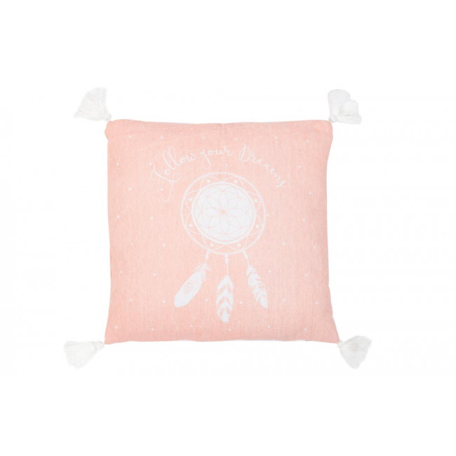 Cushion with 4 tassels, pink, 40x40cm