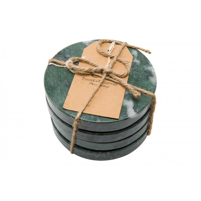 Coasters, set of 4, marble, green colour, D10x1.8cm