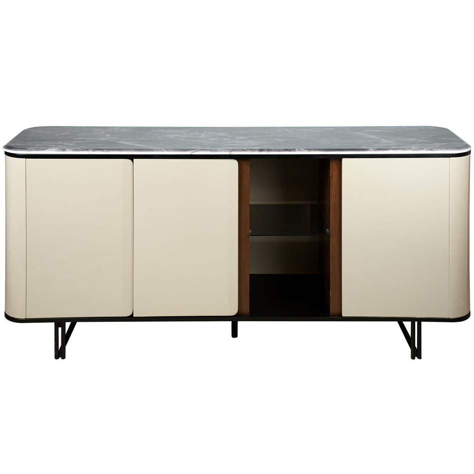 Sideboard Saraso, MDF/walnut veneer/marble/metal, H80x180x45cm