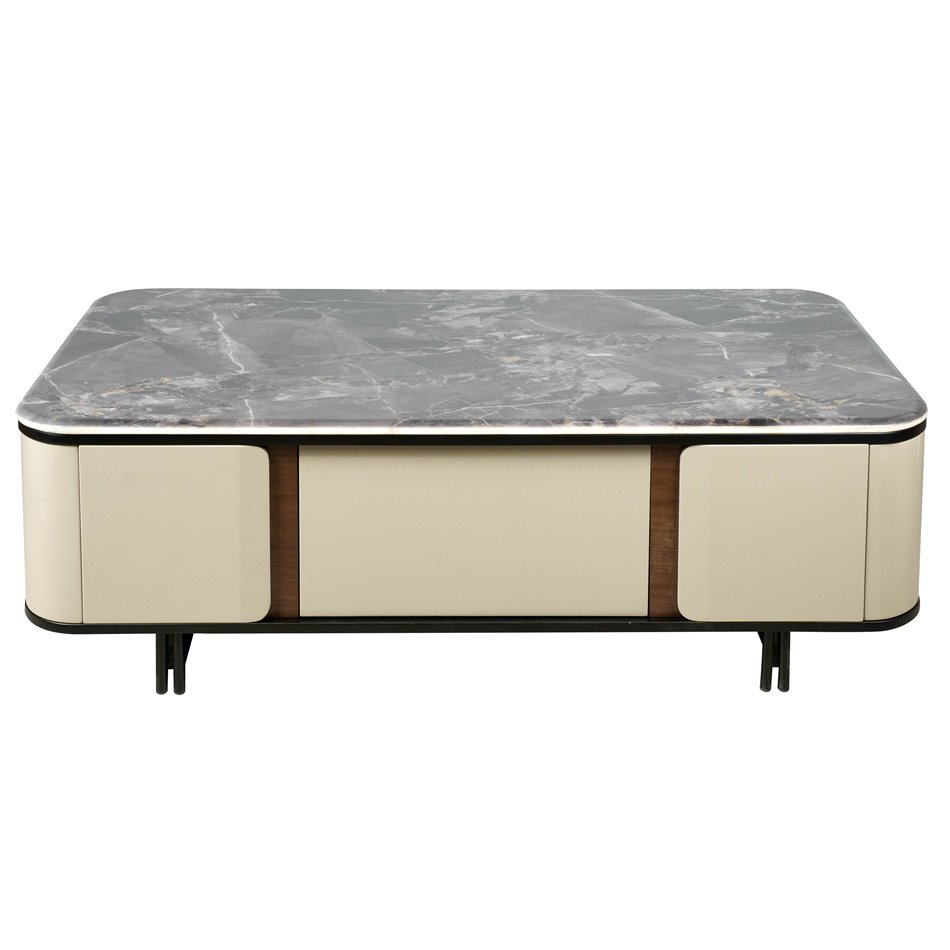 Coffee table Saraso, MDF/walnut veneer/marble/metal, 130x70cm H40cm