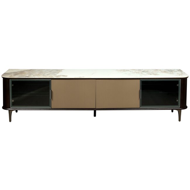TV unit Sarenno, sintered stone/ash werner/metal/MDF/glass, 200x40cm H50cm