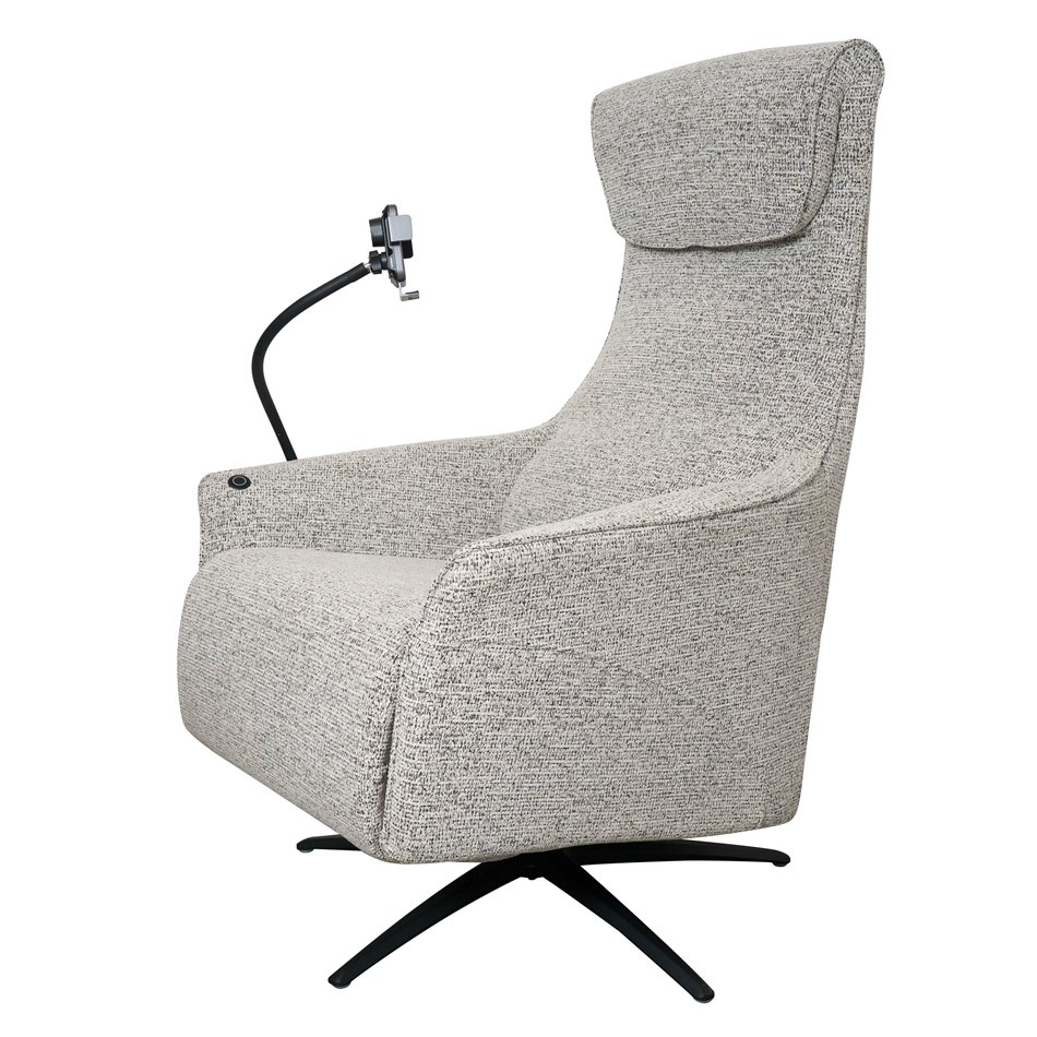 Electric recliner Olivy 112, 2 motors, gray-white, rotatable 360 degrees, H86-115x76x74-171cm, seat height 44-48cm
