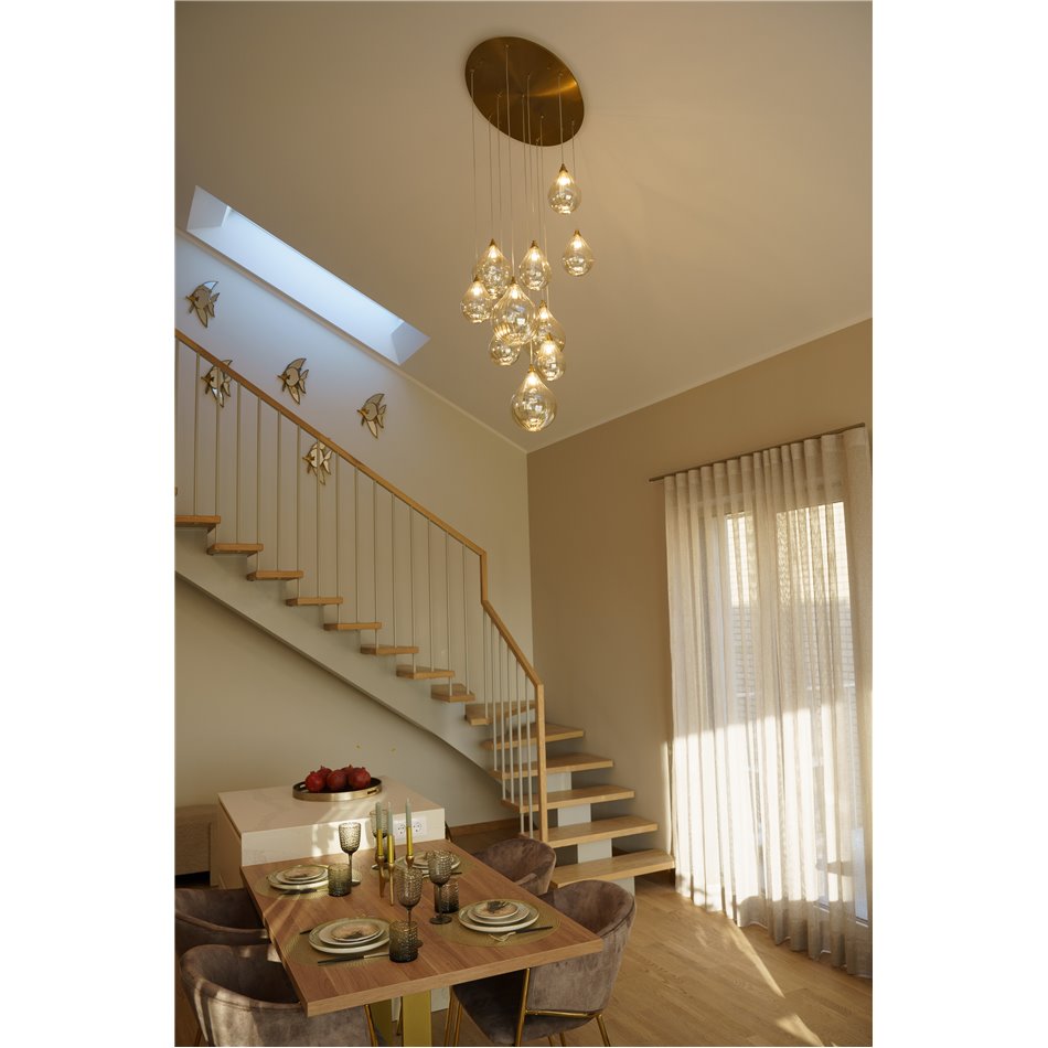 Pendant lamp Rosera Cognac, bronze, H75-155cm, D60cm, G9 10x35W(MAX)