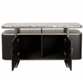 Sideboard Savelli black, metal/artificial marble/MDF/wood veneer, H77x150x40cm