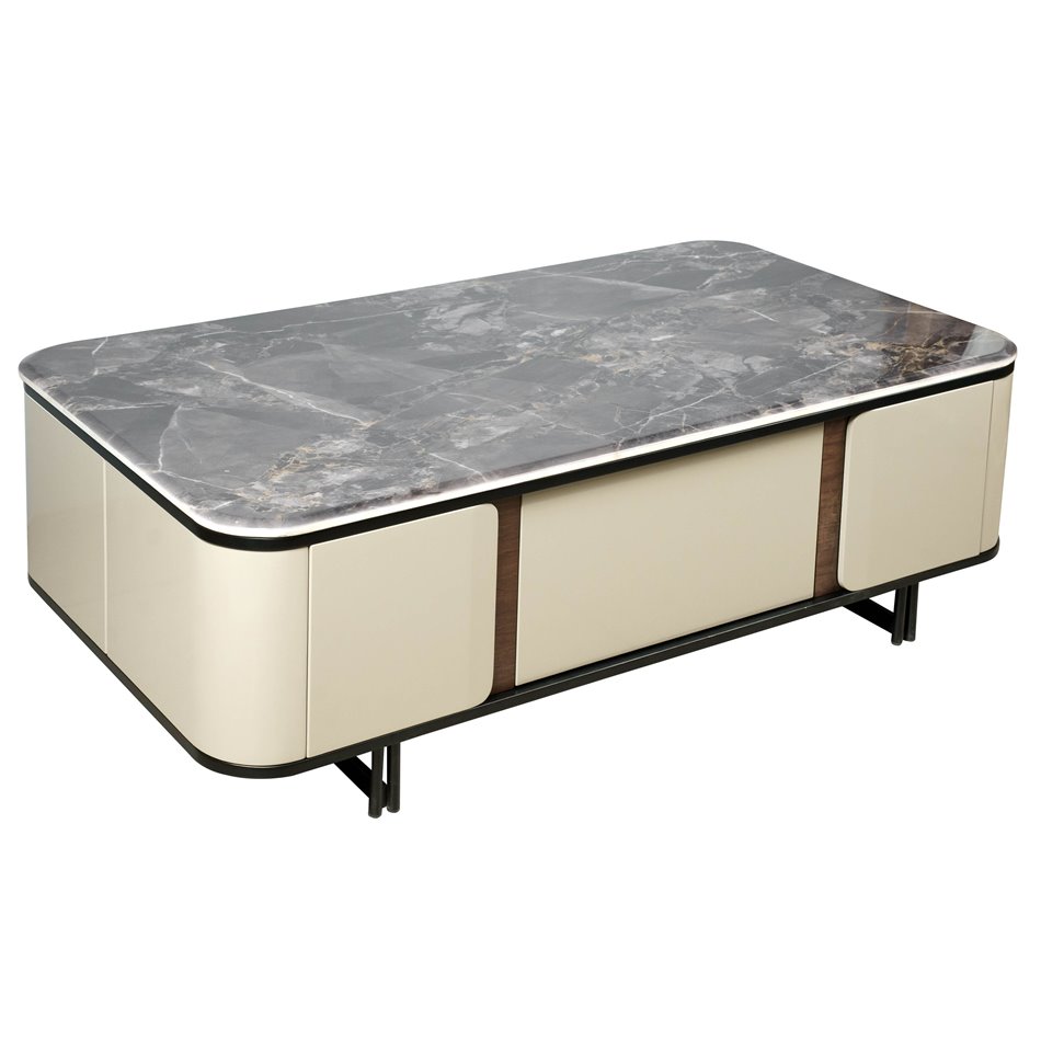 Coffee table Saraso, MDF/walnut veneer/marble/metal, 130x70cm H40cm