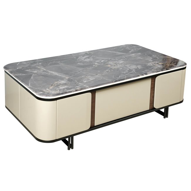 Coffee table Saraso, MDF/walnut veneer/marble/metal, 130x70cm H40cm