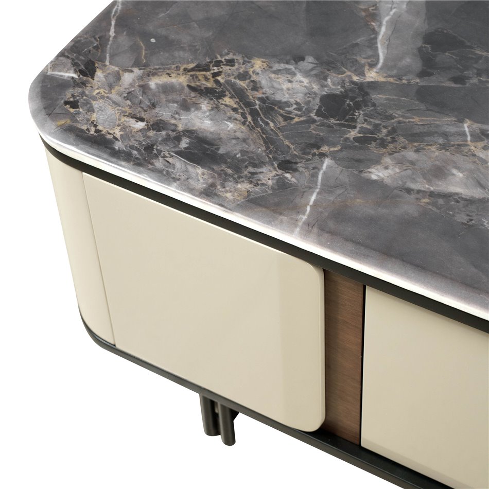 Coffee table Saraso, MDF/walnut veneer/marble/metal, 130x70cm H40cm
