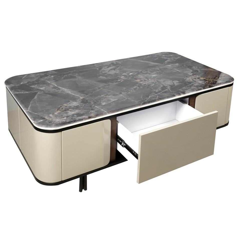 Coffee table Saraso, MDF/walnut veneer/marble/metal, 130x70cm H40cm