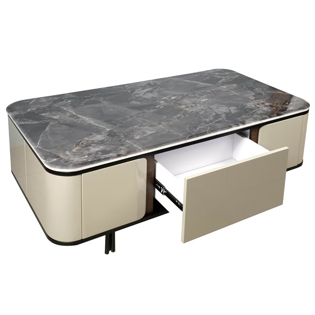 Coffee table Saraso, MDF/walnut veneer/marble/metal, 130x70cm H40cm