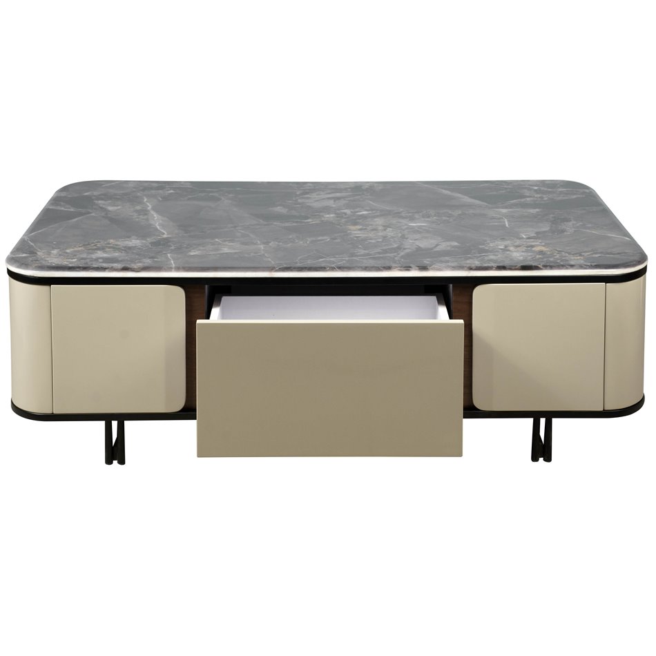 Coffee table Saraso, MDF/walnut veneer/marble/metal, 130x70cm H40cm