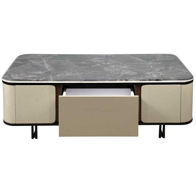 Coffee table Saraso, MDF/walnut veneer/marble/metal, 130x70cm H40cm