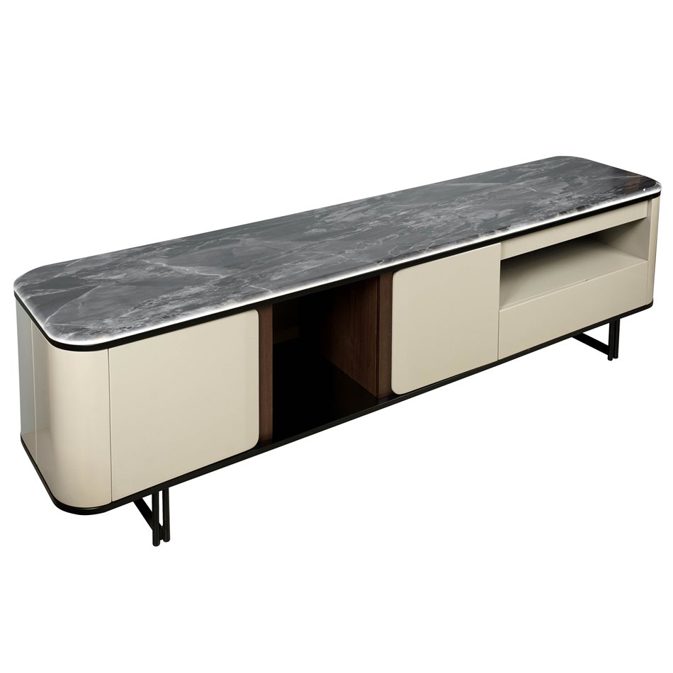 TV unit Saraso, MDF/walnut veneer/marble/metal, 200x45cm H55cm