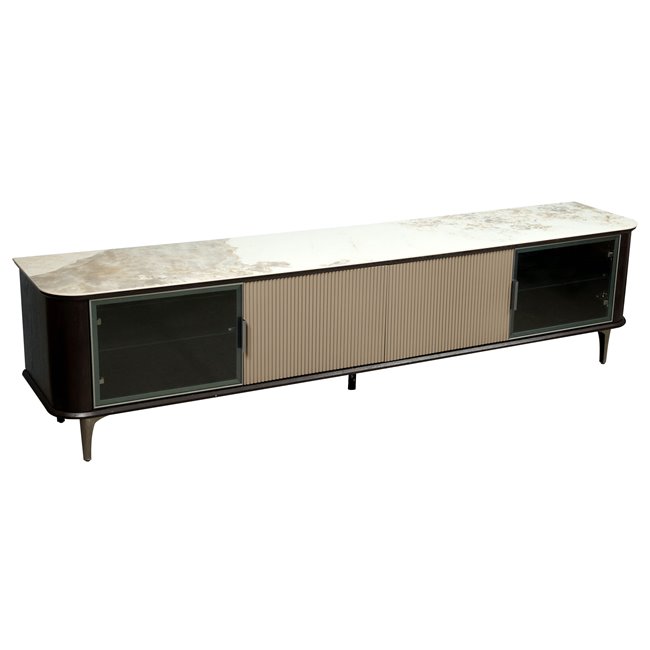 TV unit Sarenno, sintered stone/ash werner/metal/MDF/glass, 200x40cm H50cm
