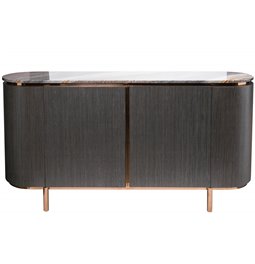 Side table Sanden, artificial marble/silver oak wood veneer/MDF/metal/glass, 160x40cm H75cm