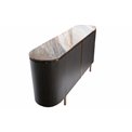 Side table Sanden, artificial marble/silver oak wood veneer/MDF/metal/glass, 160x40cm H75cm