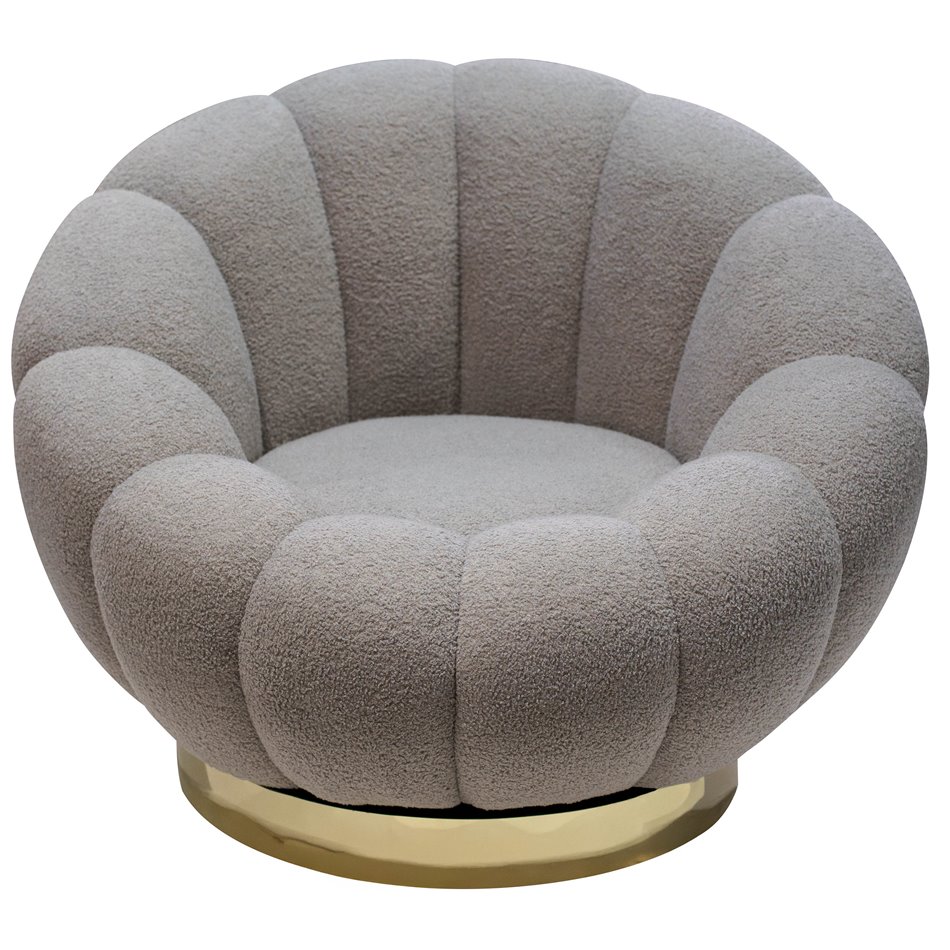 Swivel leisure chair Valdo, grey/gold color, rotatable 360 degrees, H75x101x99cm, seat height 40cm