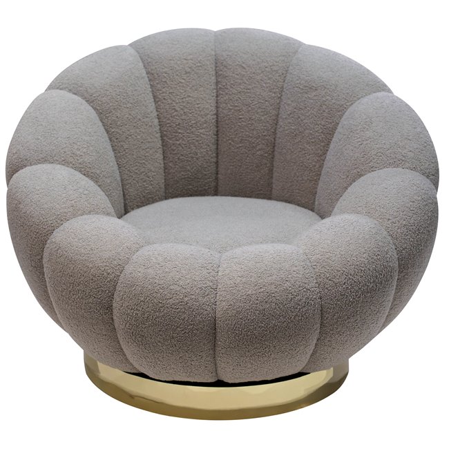 Swivel leisure chair Valdo, grey/gold color, rotatable 360 degrees, H75x101x99cm, seat height 40cm