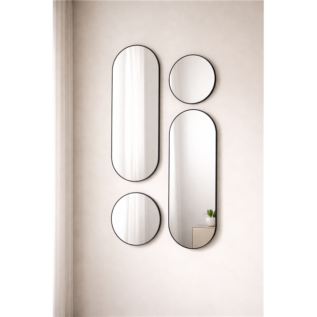 Wall mirror set 4 Versa, black, D30x3cm/30x70x3cm