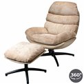 Armchair Vincento with footstool, pink-beige, rotatable 360 degrees, H100x92x79cm, seat H 47cm