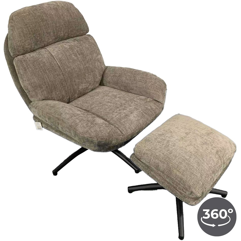 Armchair Vincento with footstool, taupe, rotatable 360 degrees, 92x79x100cm, seat height 47cm